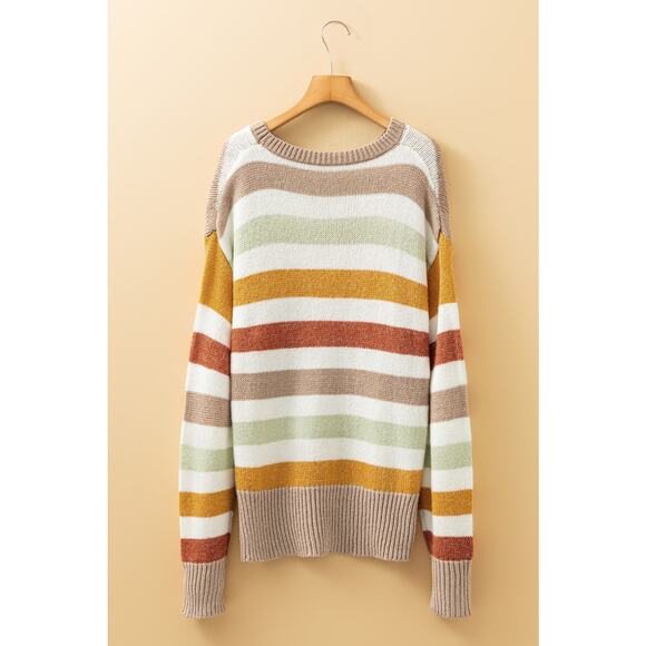 Multicolour Stripe Drop Shoulder Crew Neck Sweater - Size US 16-18 - Picture 5 of 10